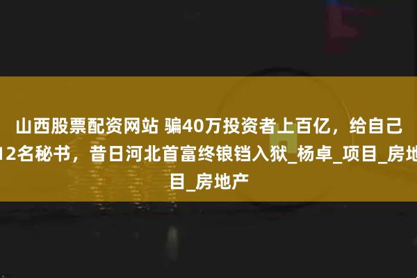 山西股票配资网站 骗40万投资者上百亿，给自己配12名秘书，昔日河北首富终锒铛入狱_杨卓_项目_房地产